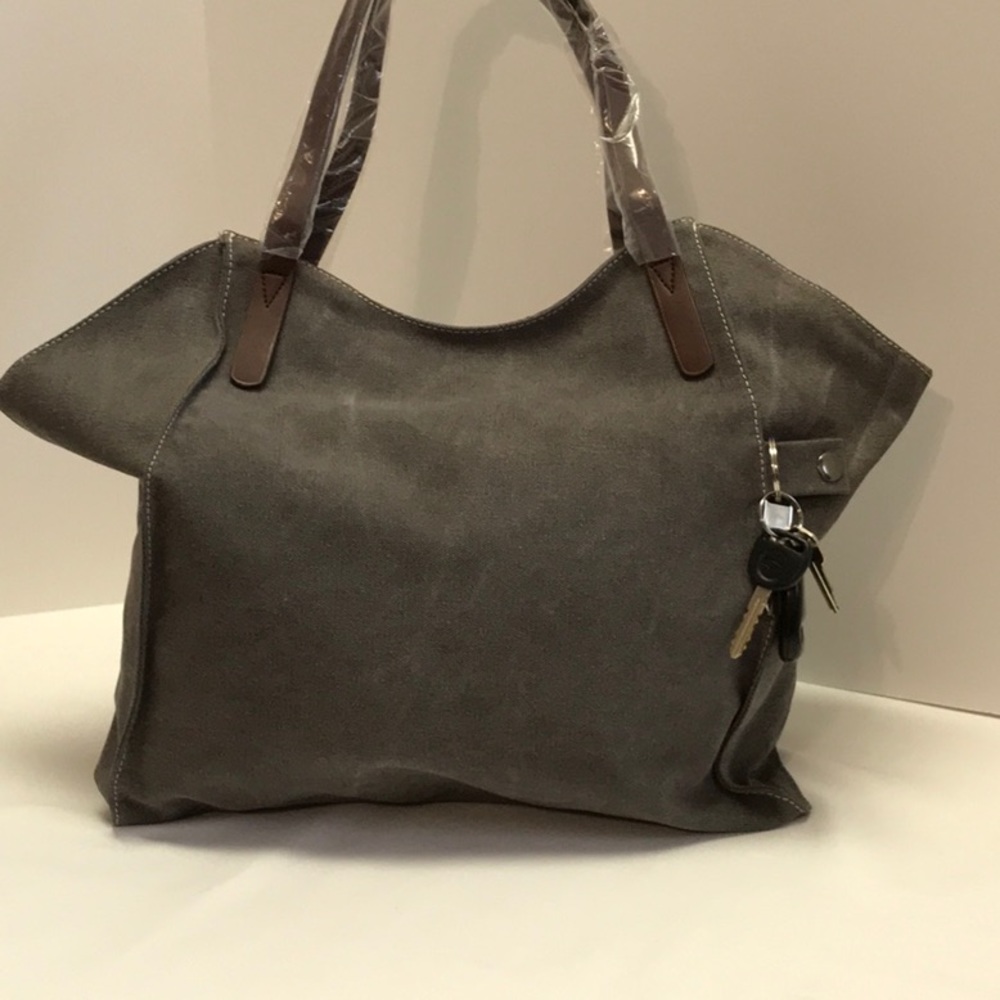 Chic Gray Canvas Tote With Leather Handles 5 ⭐️’s - Picture 7 of 8
